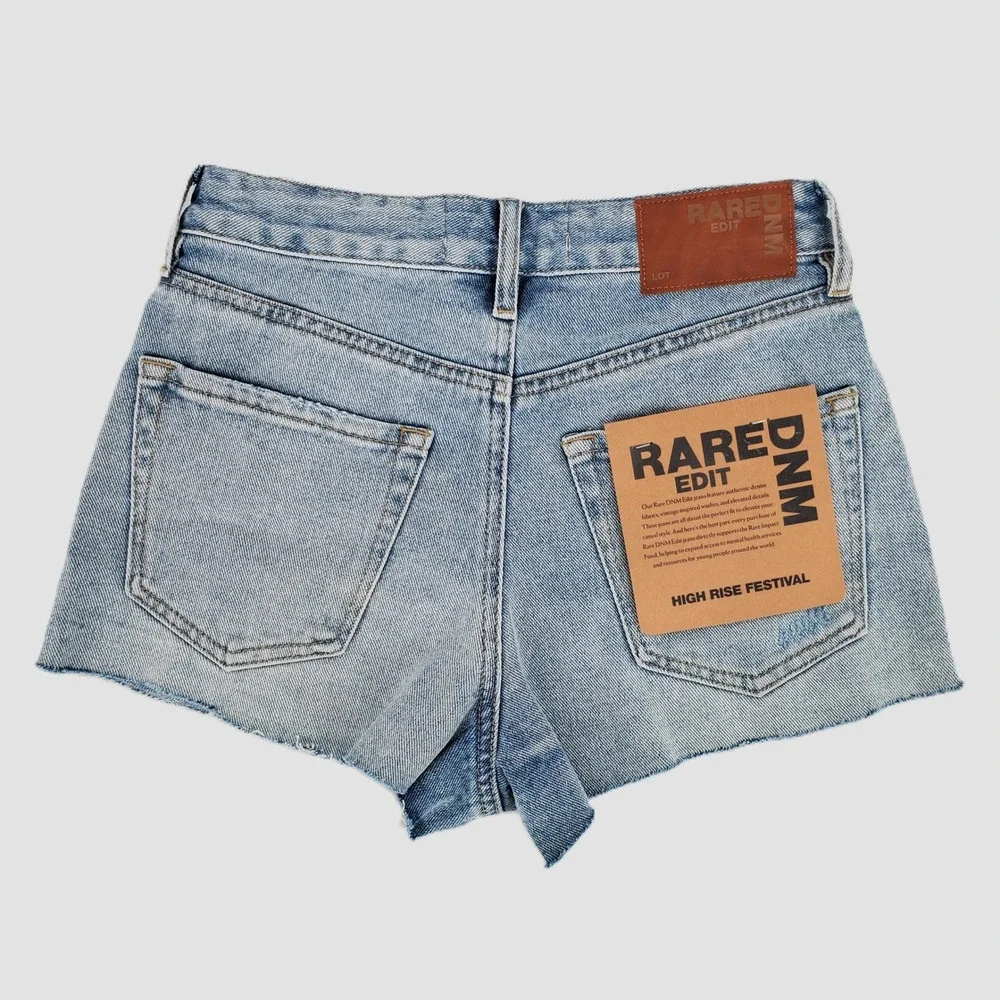 Rare DNM Edit High Rise‎ Festival Denim Short Pearl Bow Size 24 Davis Blue New - Picture 2 of 12
